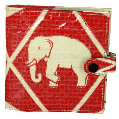 HHPLIFT recycled cement bag square wallet with snap closure and card pockets, handmade in Cambodia