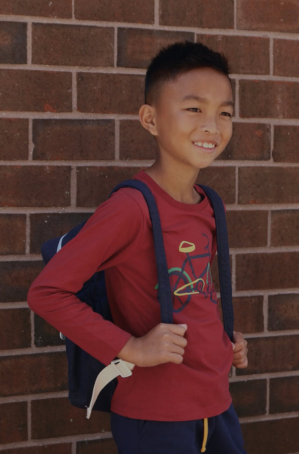 Recycled Cotton Kids Long-Sleeve T-Shirt | Bicycle Print | Mon Coeur