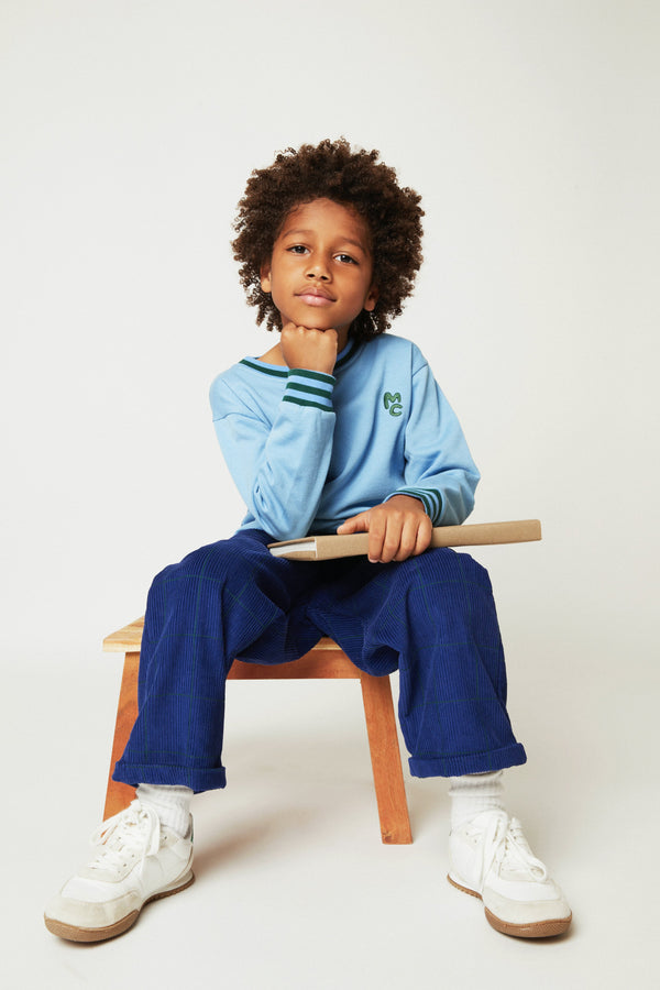 Mon Coeur kids blue sweatshirt in organic and recycled cotton — fall and winter style