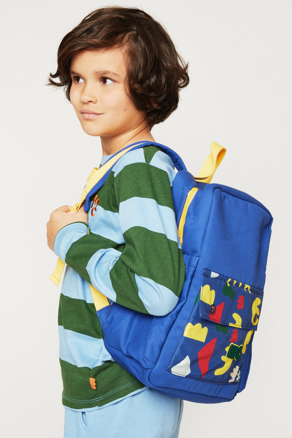 Kids blue and green long sleeve rugby stripe t-shirt by Mon Coeur, available in sizes 1Y to 12Y
