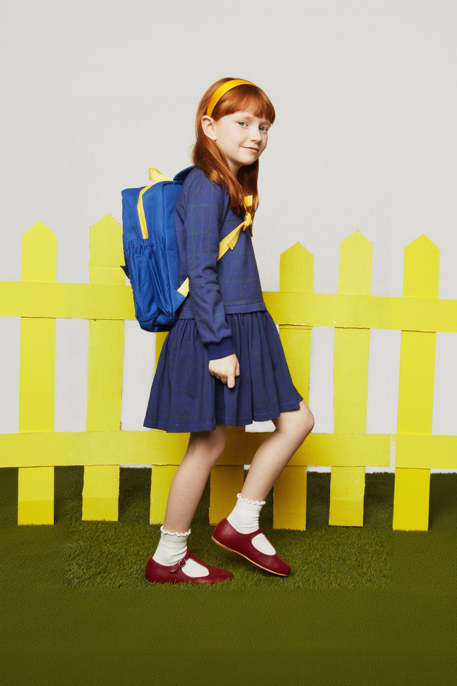 Mon Coeur Navy Grid Dress styled for kids, available in sizes 1Y to 12Y