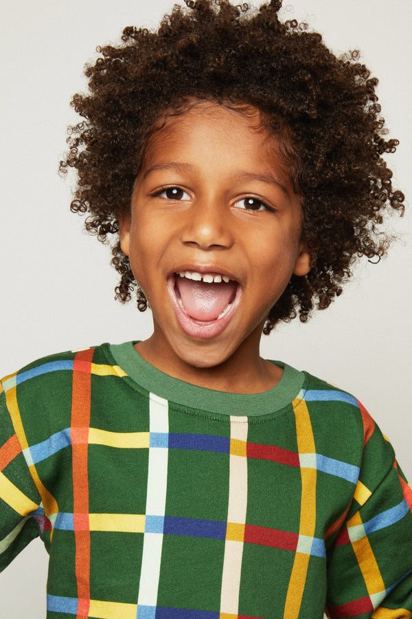Mon Coeur Fall Grid Sweatshirt styled for the fall season, available for babies and kids