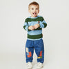 Mon Coeur blue and green stripe organic cotton long sleeve t-shirt for babies and kids, made in Portugal
