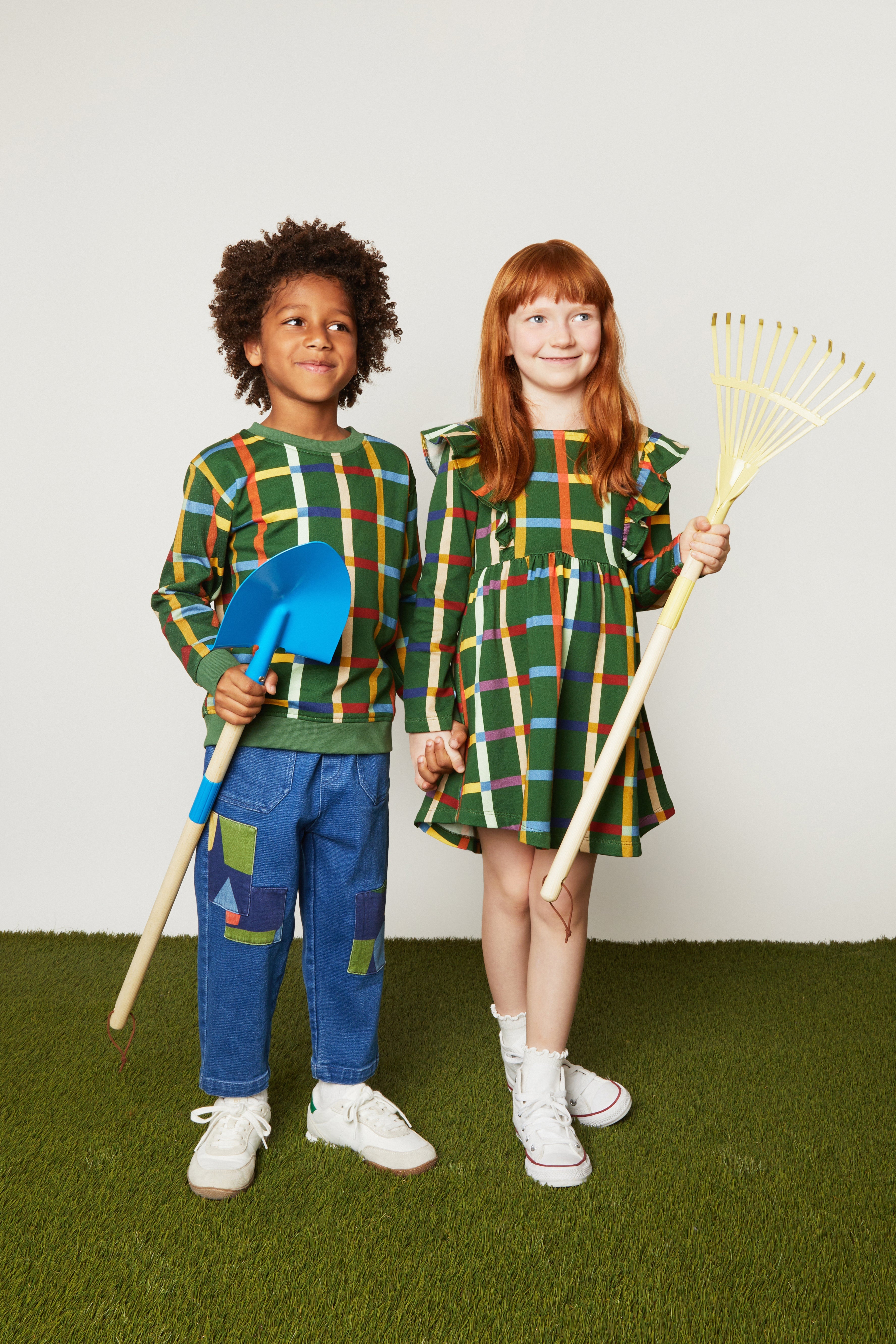 Mon Coeur Fall Grid Ruffle Dress for kids in fall seasonal plaid, part of the Mon Coeur sustainable collection