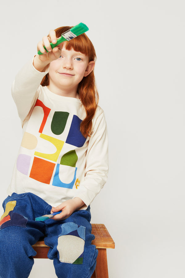 Mon Coeur Shapes Long Sleeve T-Shirt styled for kids, organic cotton blend in versatile palette