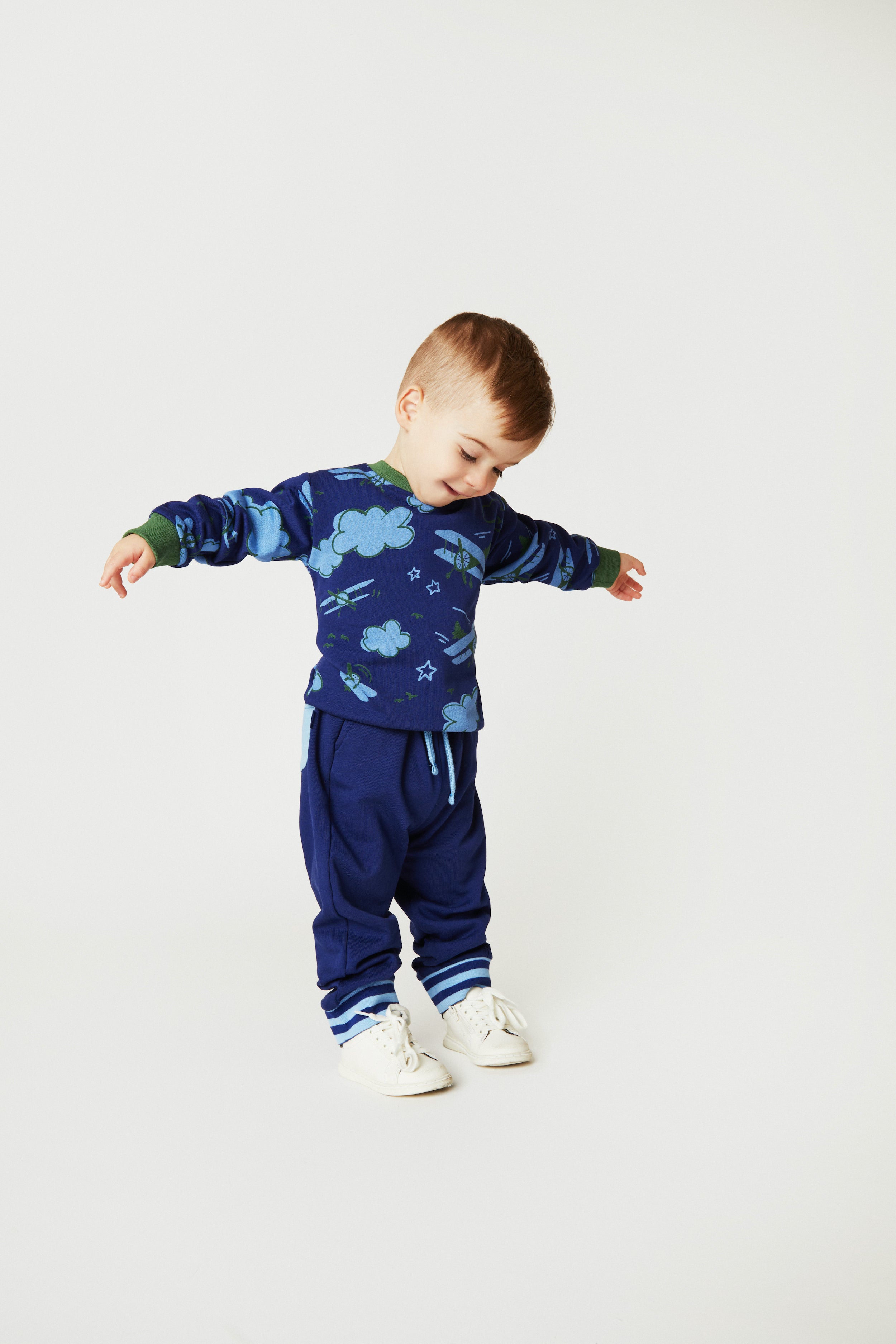 Mon Coeur Airplane Sweatshirt styled on a child — eco-friendly kids clothing by Mon Coeur