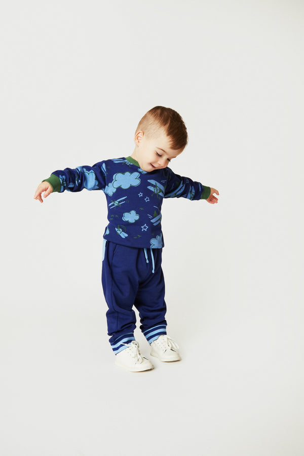Mon Coeur Airplane Sweatshirt styled on a child — eco-friendly kids clothing by Mon Coeur