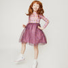Mon Coeur Mini Hearts Tulle Dress styled on a child, made from organic and recycled cotton, sizes 1Y–12Y