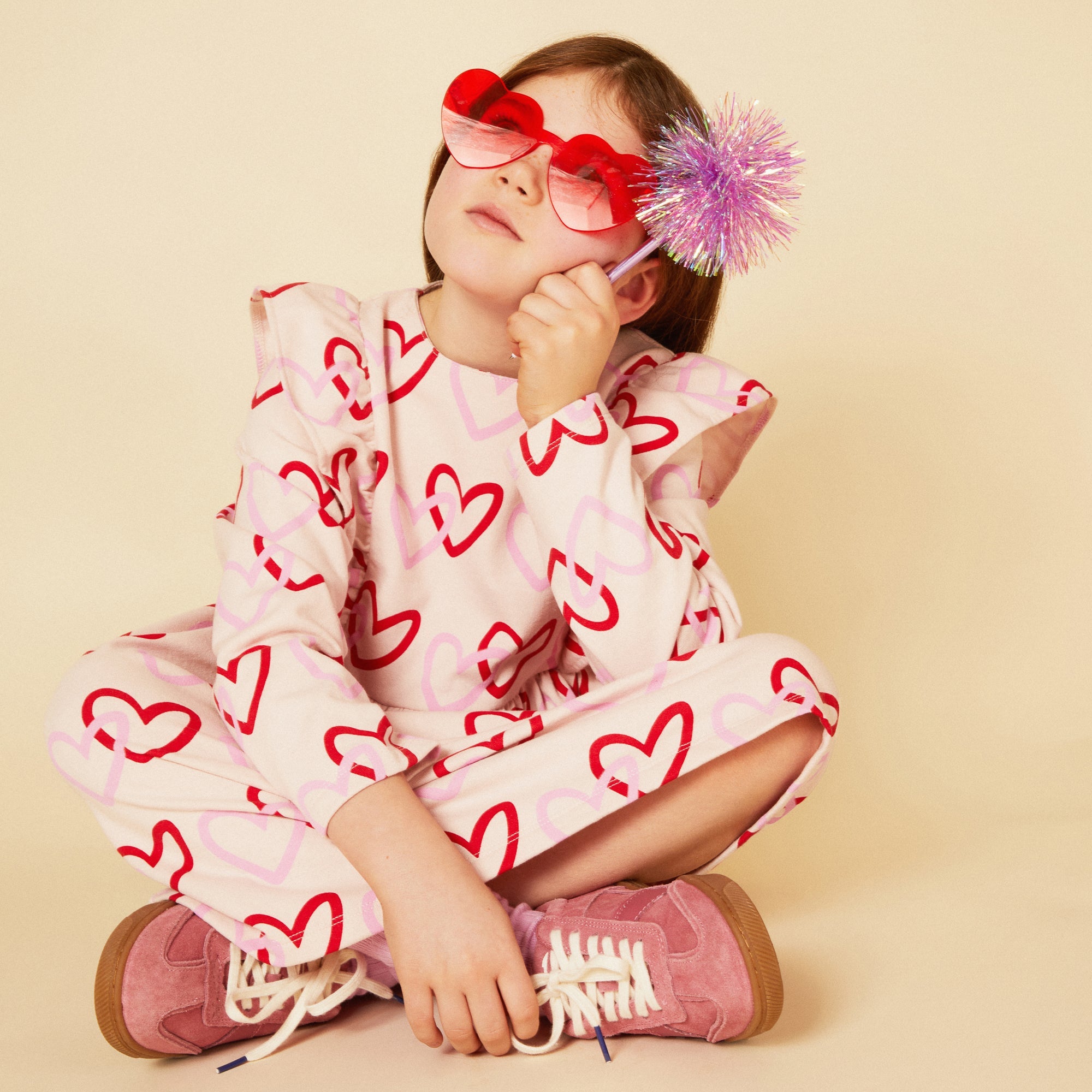 Mon Coeur Kids Heart Ruffle Dress — eco-friendly long sleeve dress for girls made in Portugal