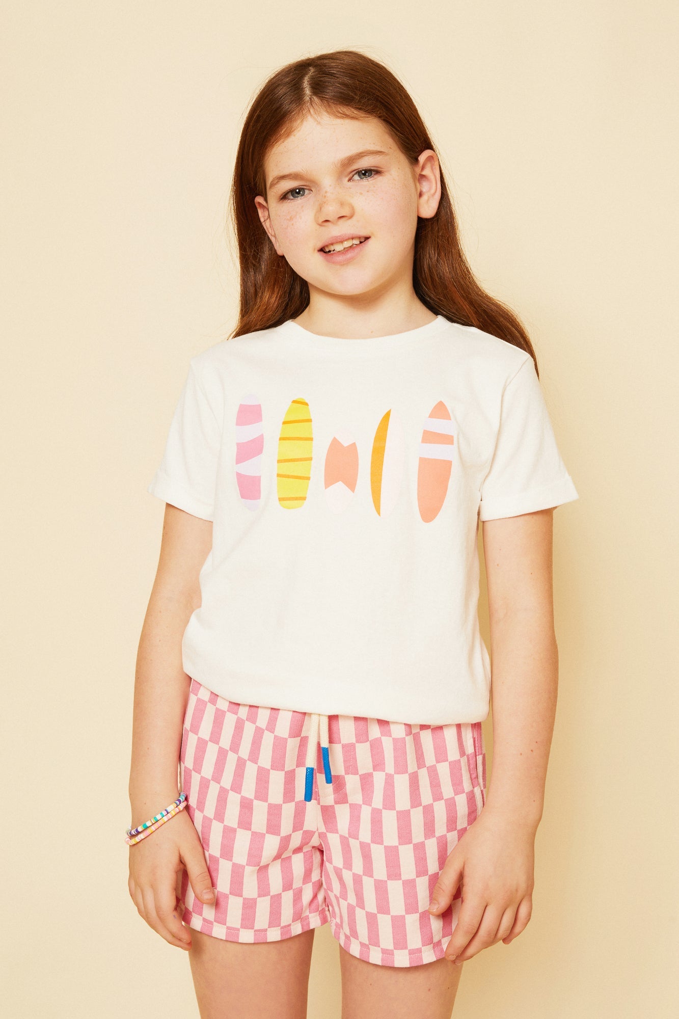 Recycled Cotton Pink Checkered Cropped Kid Short