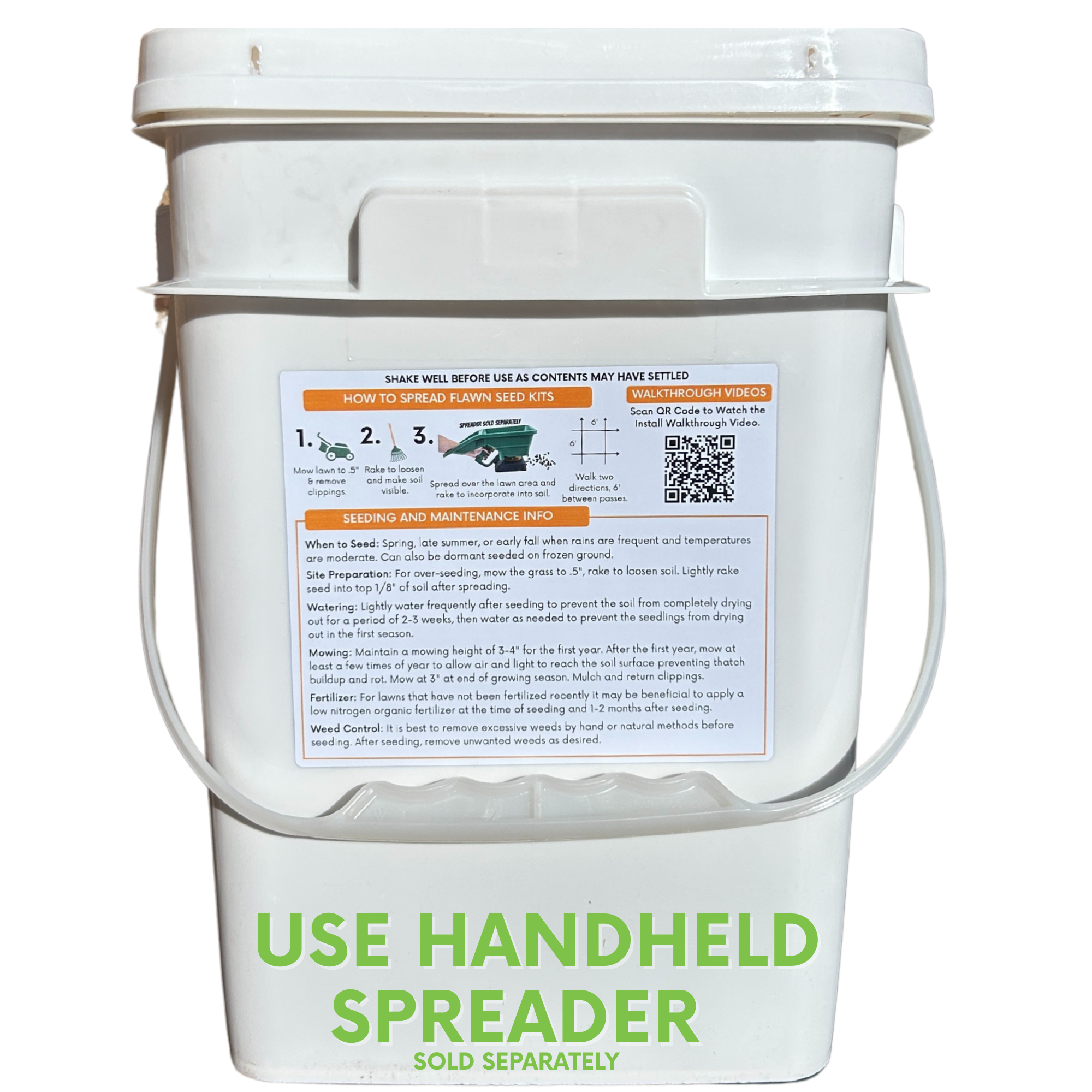 White bucket with label and text on a white background