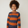 Mon Coeur kids long sleeve rugby stripe t-shirt in chestnut and navy, made in Portugal