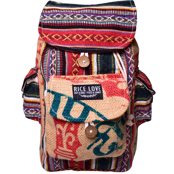 Mini Recycled Travel Backpack Delhi made from upcycled jute rice bag material