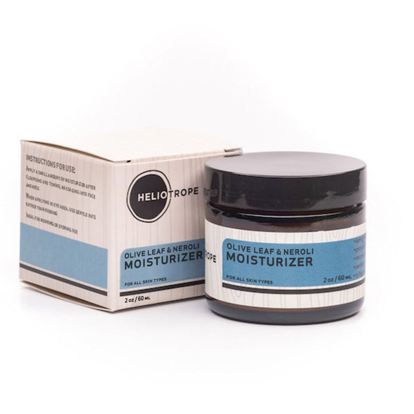 Heliotrope SF Olive Leaf and Neroli Facial Moisturizer in a 2oz refillable glass jar