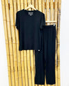 Men's Soft Bamboo Lounge Pajama Set - Short Sleeve Top & Pants 32" inseam