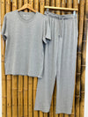 Men's Soft Bamboo Lounge Pajama Set - Short Sleeve Top & Pants 32" inseam