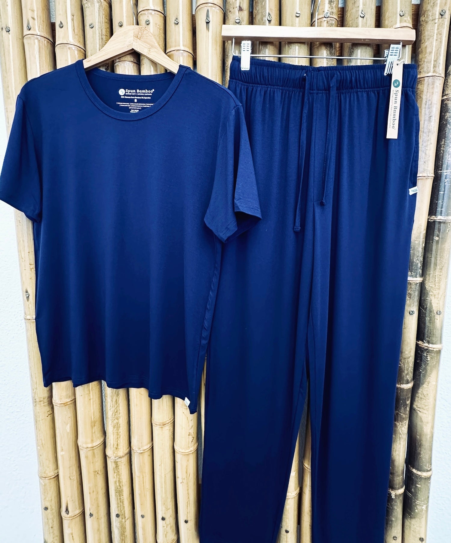 Men's Soft Bamboo Lounge Pajama Set - Short Sleeve Top & Pants 32