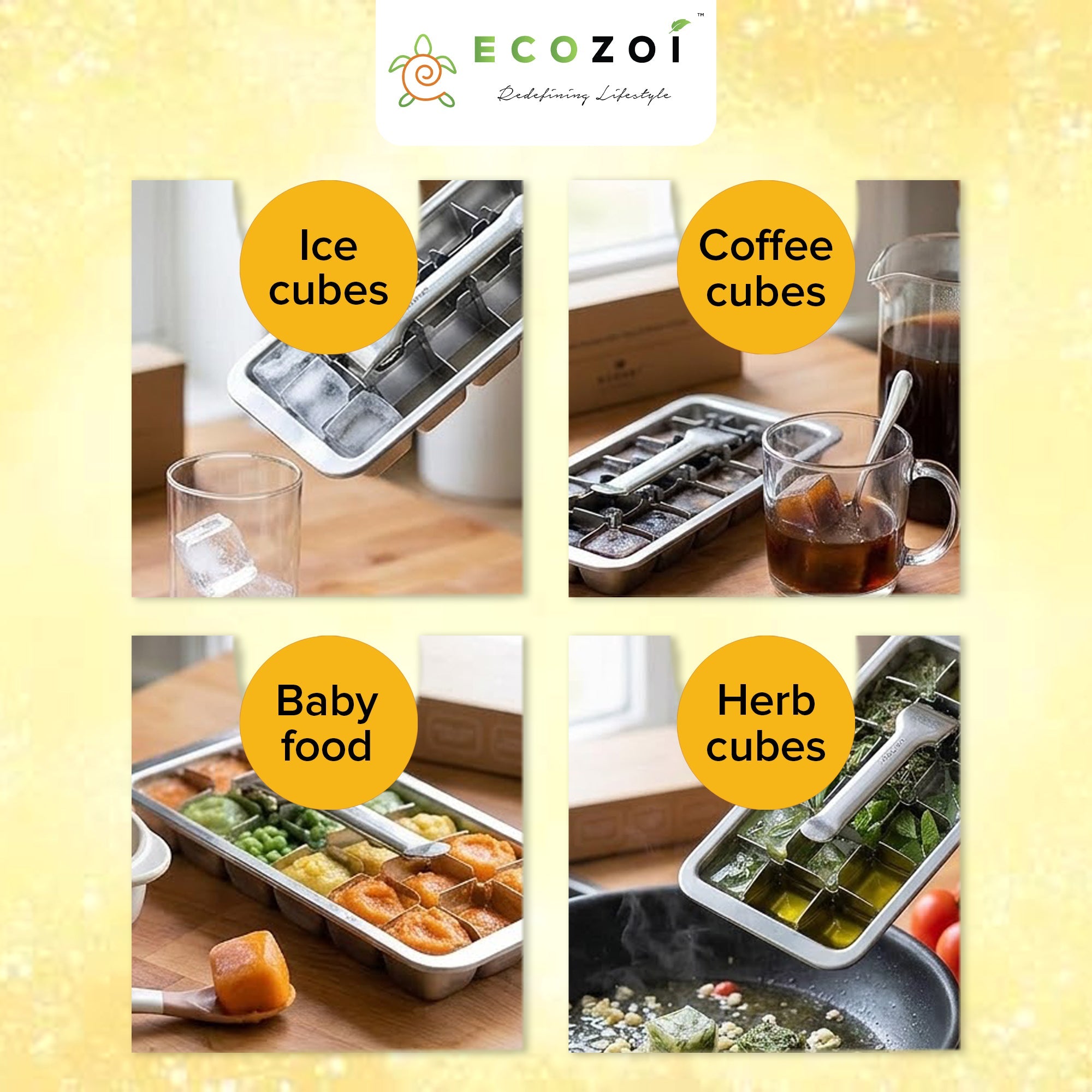 Stainless Steel Ice Cube Tray with Easy Release Handle | BPA-Free Metal Ice Tray