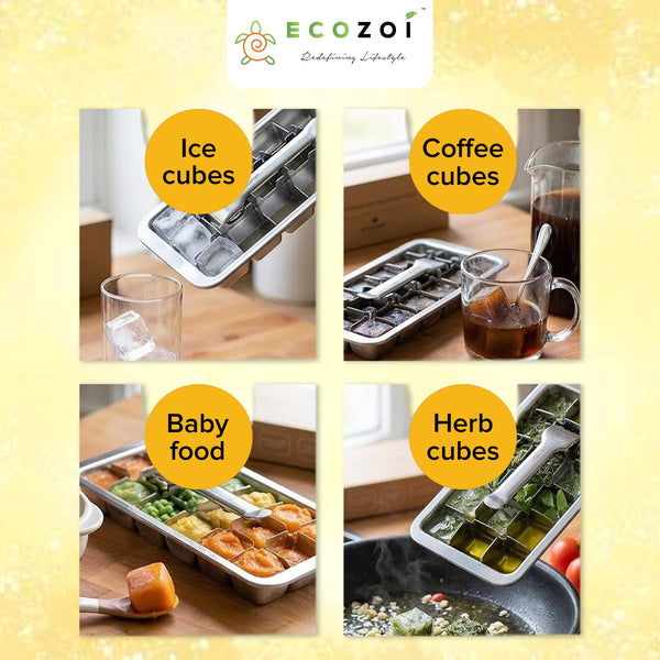 Stainless Steel Ice Cube Tray with Easy Release Handle | BPA-Free Metal Ice Tray