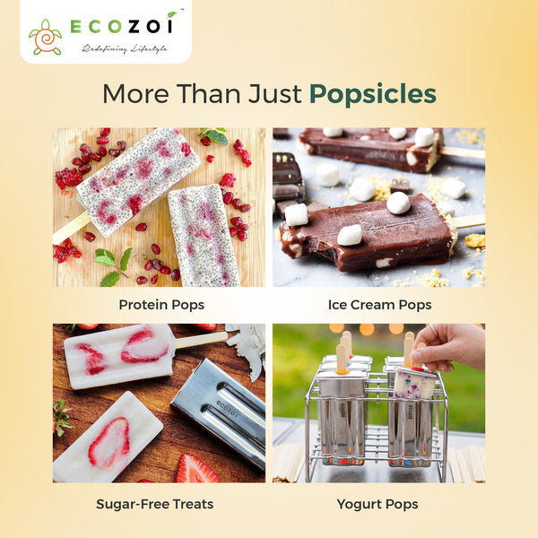Stainless Steel Popsicle Molds Set of 6 with Reusable Bamboo Sticks – Plastic-Free