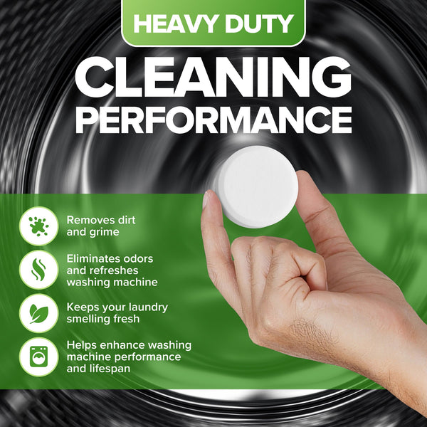 Renuv descaler tablets removing limescale and mineral buildup from washing machine