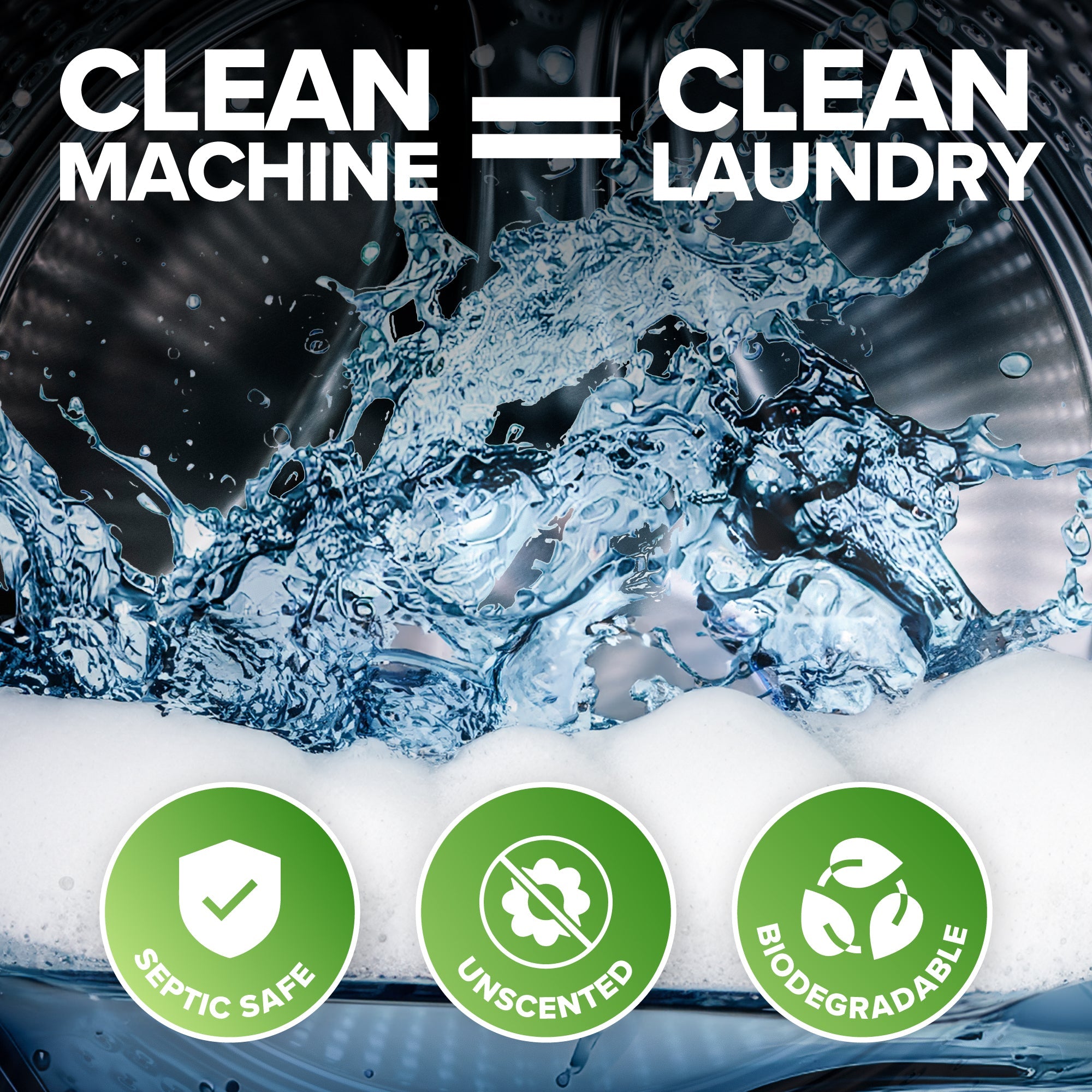 Close-up of Renuv washing machine cleaner tablet packaging and product details