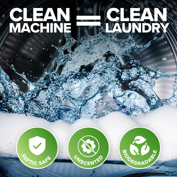 Close-up of Renuv washing machine cleaner tablet packaging and product details