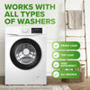 White washing machine with text indicating compatibility with all types of washers.