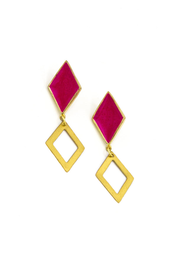 Magenta & Gold Geometric Stud Earrings | Ethically Made
