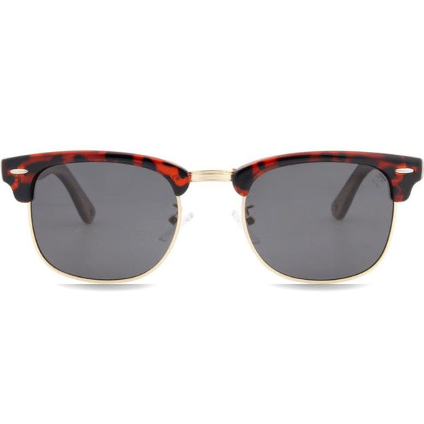Malcolm wooden sunglasses front view – unisex walnut frame with grey polarized lenses by Joycoast