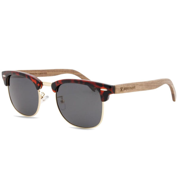 Malcolm walnut wooden sunglasses by Joycoast – side view showing walnut wood temple and frame detail