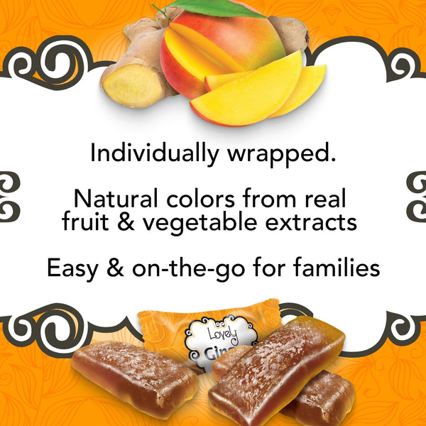 Benefits of Mango Ginger Chews including real ginger and low calorie count