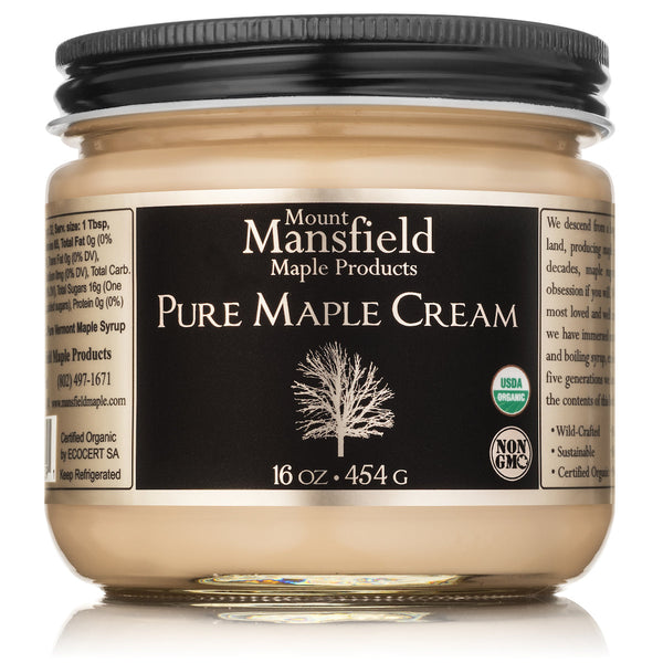 Jar of Mansfield Maple 16oz Organic Pure Vermont Maple Cream spread