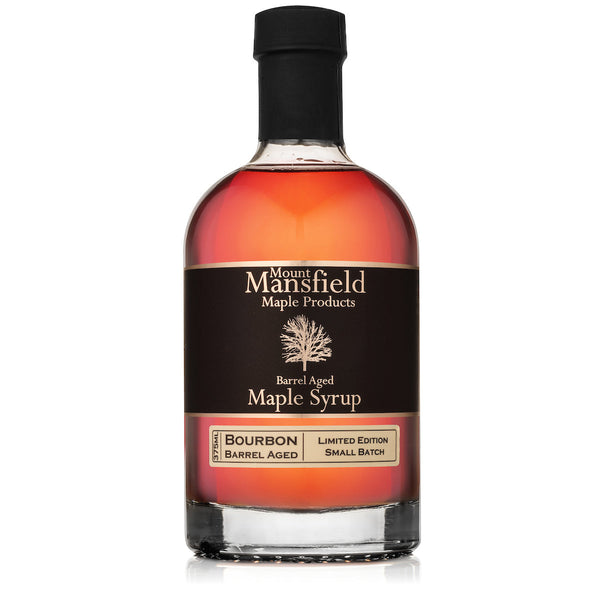 Bottle of Mount Mansfield Maple Bourbon Barrel Aged Vermont Maple Syrup, 375ml size