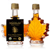 Pair of 50ml Vermont Maple Leaf favor bottles filled with organic pure Vermont maple syrup