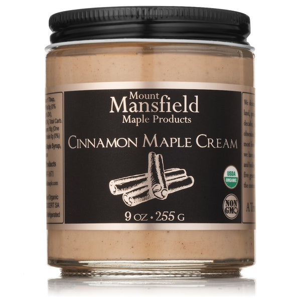 9 oz jar of Mount Mansfield Cinnamon Infused Vermont Maple Cream, gluten free
