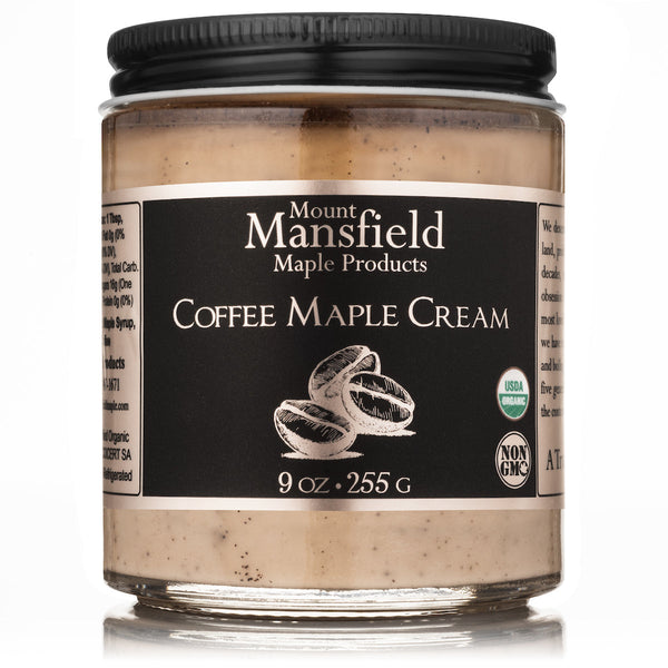 9 oz jar of Mount Mansfield Coffee Infused Vermont Maple Cream, gluten free