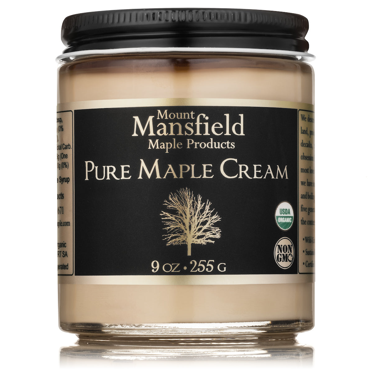 Jar of Mansfield Maple 9oz Organic Pure Vermont Maple Cream spread