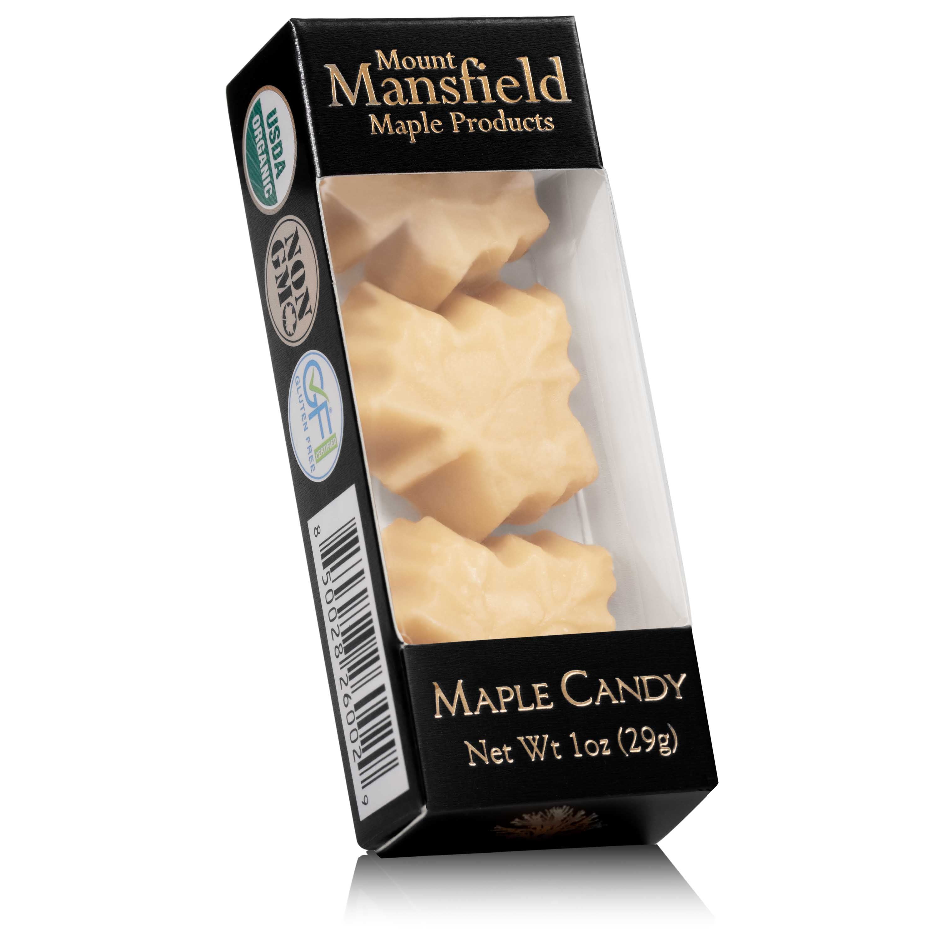 Mansfield Maple Organic Pure Maple Sugar Candy three-leaf box packaging