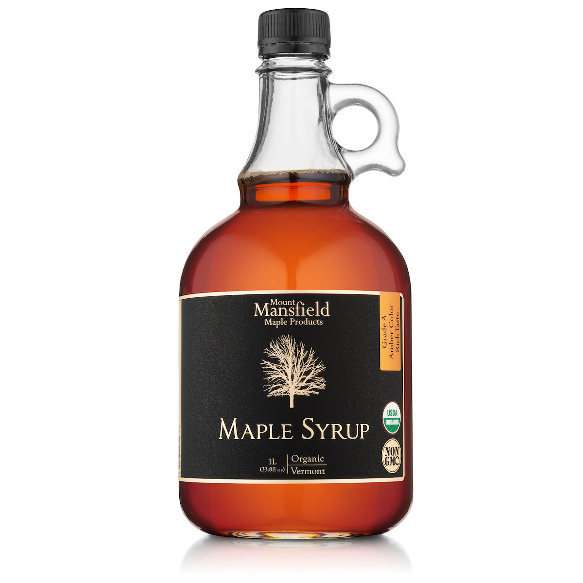 1 liter glass jug of Organic Pure Vermont Maple Syrup
