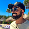Joycoast Maverick polarized wooden sunglasses with geometric hexagon frame in walnut and abalone shell