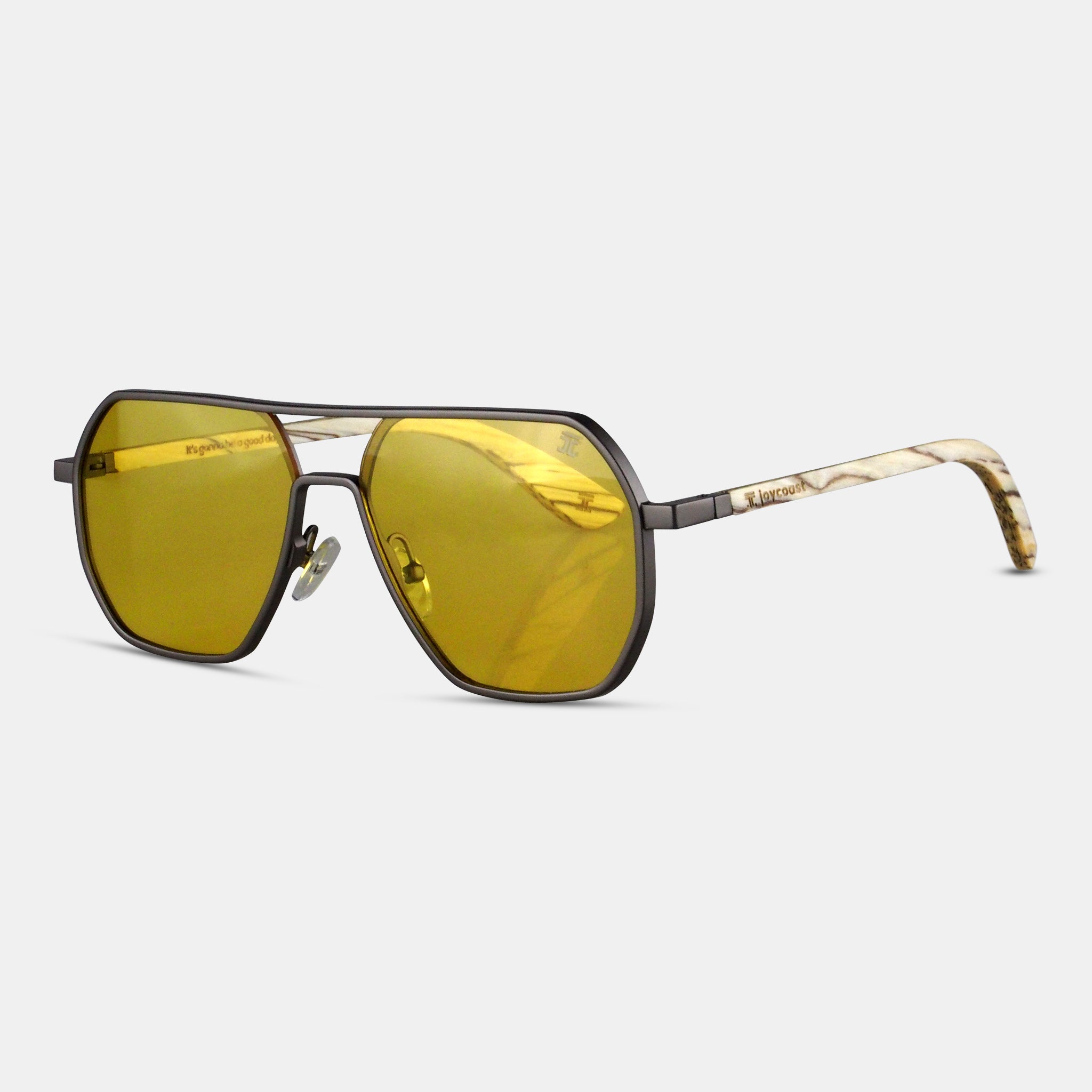 Maverick Hexagon Wooden Sunglasses – Walnut & Abalone Shell, Polarized Lenses