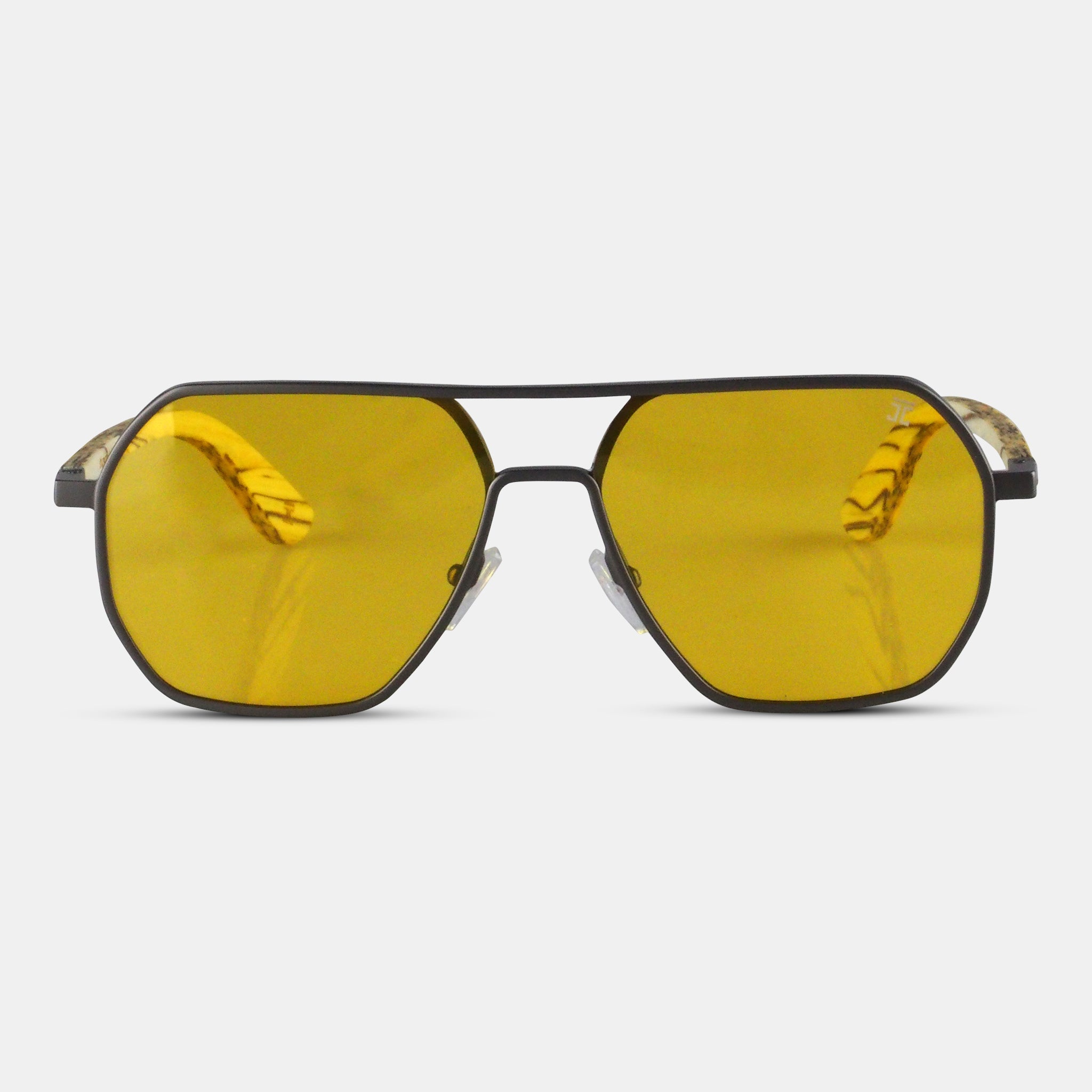 Maverick Hexagon Wooden Sunglasses – Walnut & Abalone Shell, Polarized Lenses