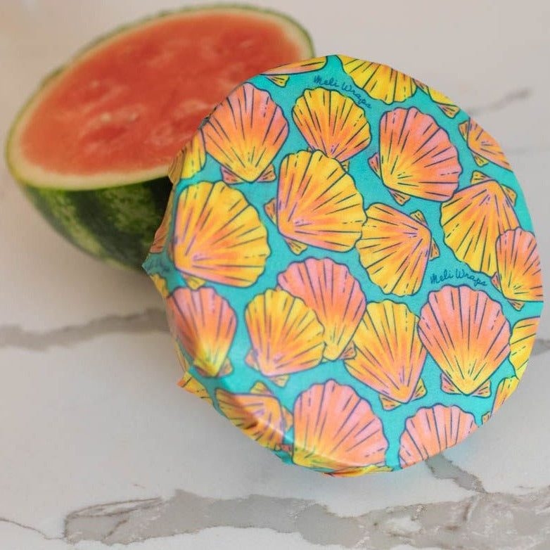 Meli Wraps cutlery set in organic cotton pouch with Shell Print design