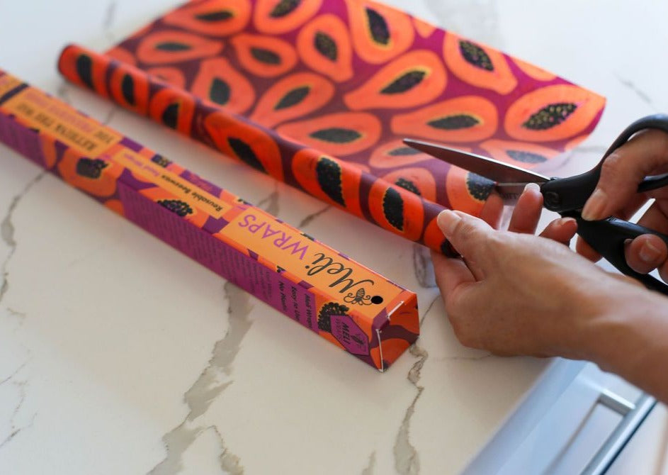 Beeswax Wrap Bulk Roll in Purple Papaya print from Meli Wraps