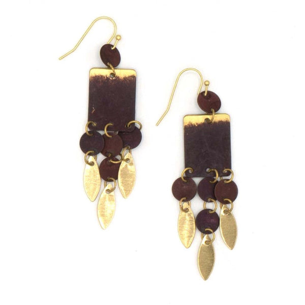 Merlot Charm Earrings – earthy red and gold recycled brass circle earrings by Fair Anita