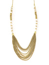 Meteor Shower Moonstone Necklace by Fair Anita with semiprecious moonstone beads and brass discs on a long gold chain