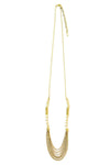 Detail shot of Meteor Shower Moonstone Necklace showing moonstone beads and brass disc accents by Fair Anita