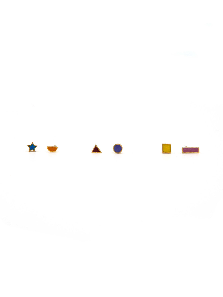 Fair Anita mismatched tiny stud set displayed together showing all 6 earring styles