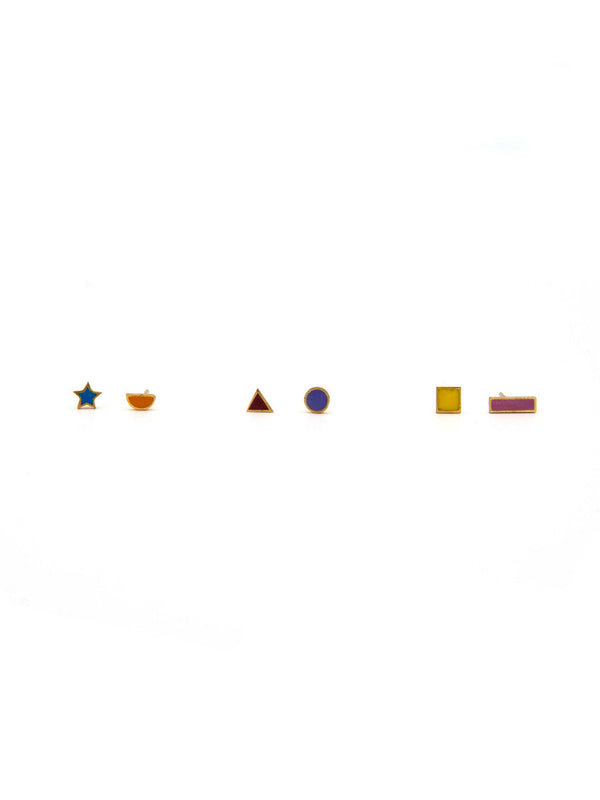 Fair Anita mismatched tiny stud set displayed together showing all 6 earring styles